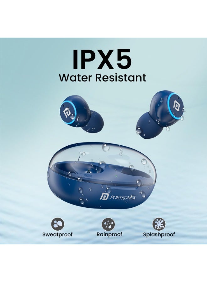بورترونيكس Portronics Harmonics Twins S13 in Ear True Wireless Earbuds with Mic, 24H Playtime, Game/Music Mode, Touch Control, 8mm Driver, Bluetooth 5.3v,IPX5 Water Resistance, Type C Fast Charging(Blue) - Image 3